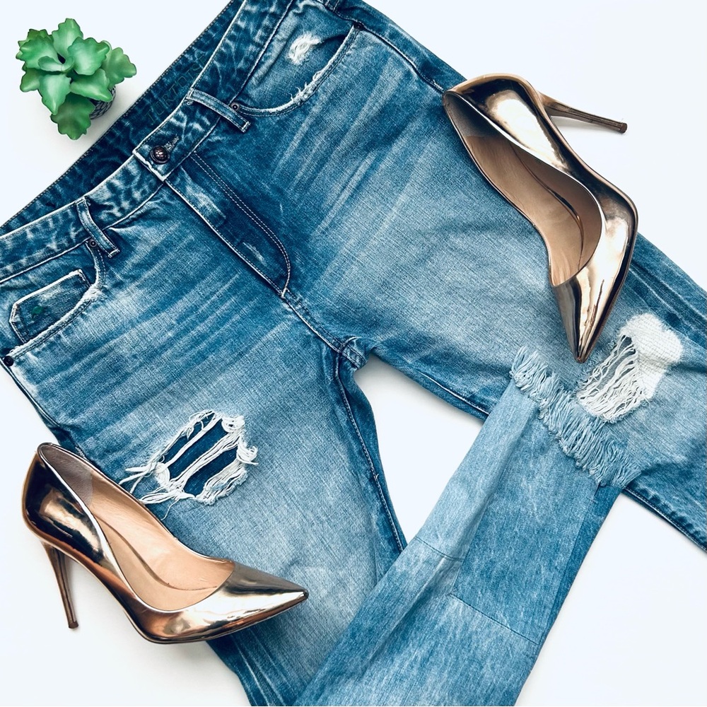 Tortoise Denim Distressed Patchwork Light Wash Je… - image 1